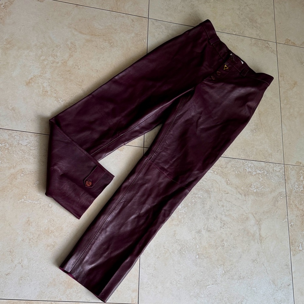 Aeron *Unworn* Cropped Lambskin Leather Burgundy Leather Pants- Women